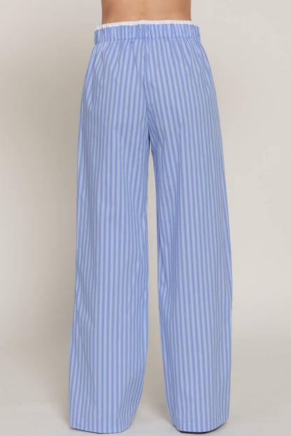 Active USA "Lounge Line" Contrast Waist Boxer Straight Pants — Striped Yarn-Dyed Stretch Woven Western Loungewear