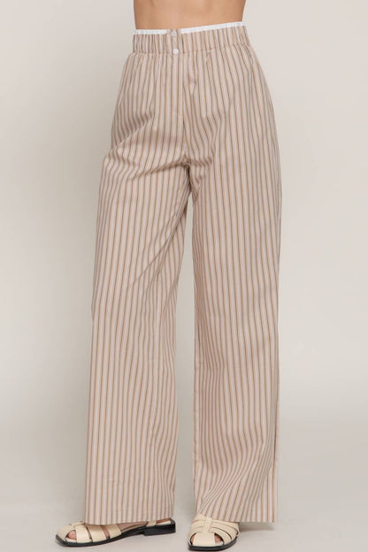 Active USA "Lounge Line" Contrast Waist Boxer Straight Pants — Striped Yarn-Dyed Stretch Woven Western Loungewear