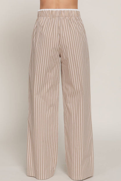 Active USA "Lounge Line" Contrast Waist Boxer Straight Pants — Striped Yarn-Dyed Stretch Woven Western Loungewear