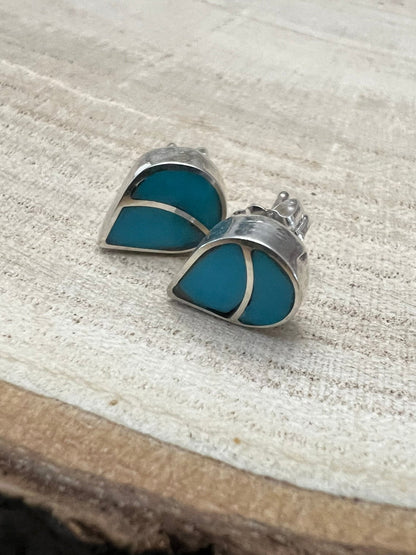 Lynette Johnson Zuni Handcrafted Sterling Silver Inlay Turquoise Post Earrings — 3/8" (10mm)