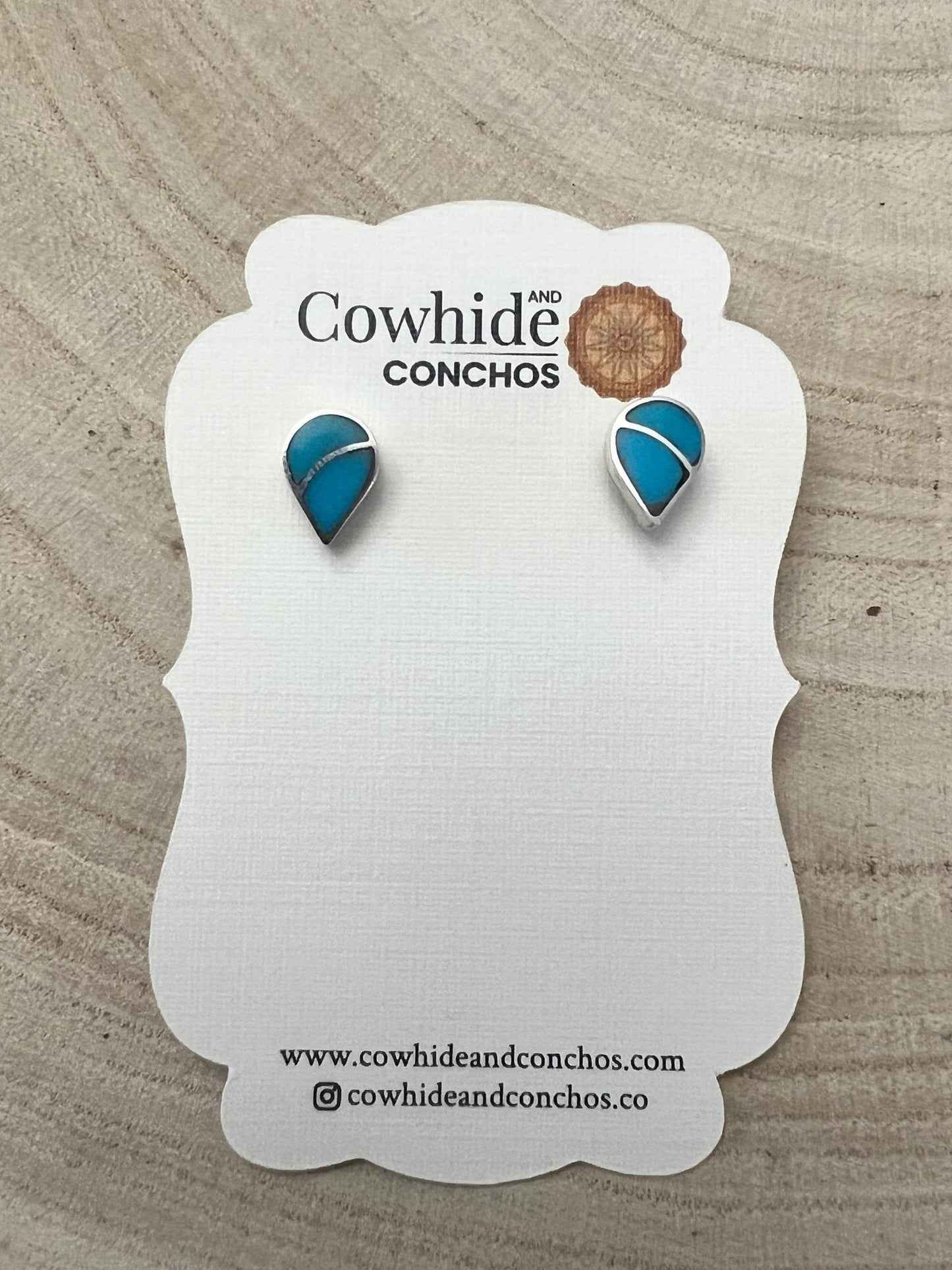 Lynette Johnson Zuni Handcrafted Sterling Silver Inlay Turquoise Post Earrings — 3/8" (10mm)