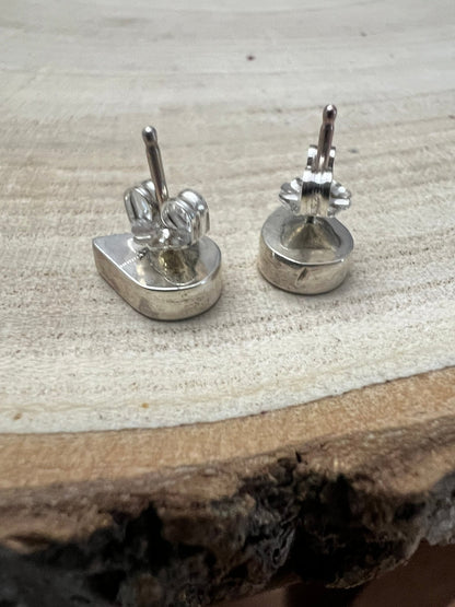 Lynette Johnson Zuni Handcrafted Sterling Silver Inlay Turquoise Post Earrings — 3/8" (10mm)