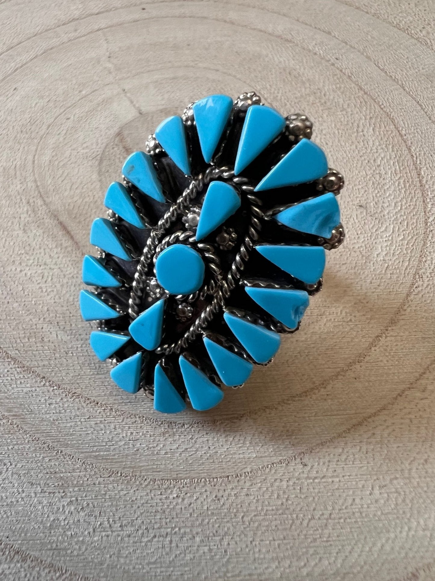 Merlinda Chavez Zuni Sterling Silver Statement Ring with Turquoise — Size 9 (Hallmark "D&M Chavez, Zuni")