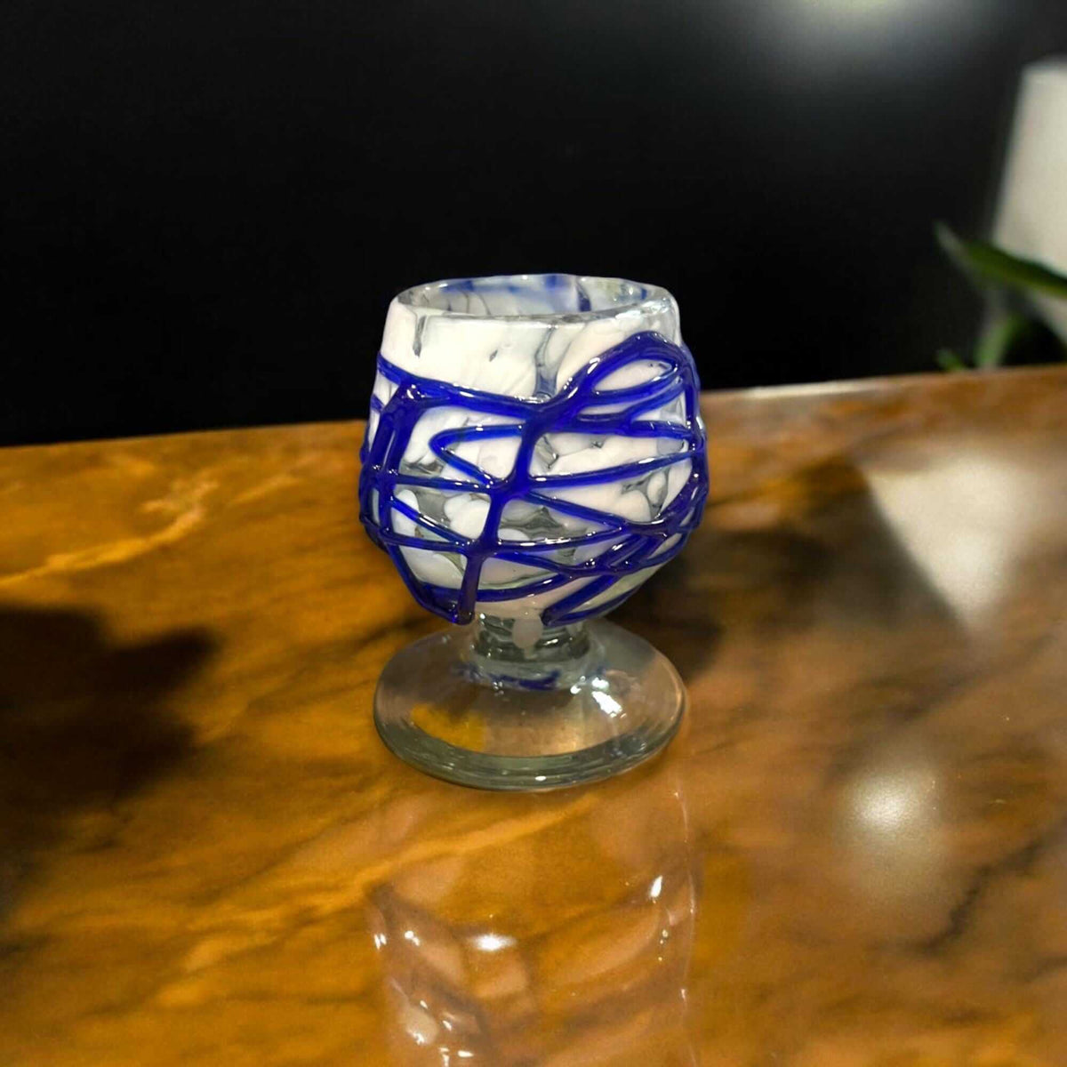 Mexican Artisan Shot Glass | Blue & White Cognac Style Design