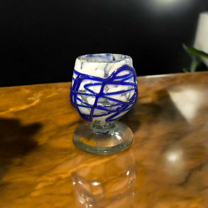 Mexican Artisan Shot Glass | Blue & White Cognac Style Design