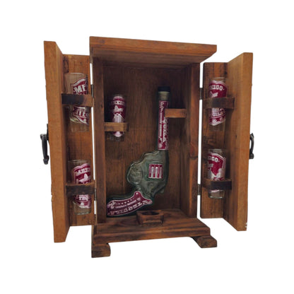 Mexican Revolver Decanter Set With 6 Shot Glasses | Wooden Box