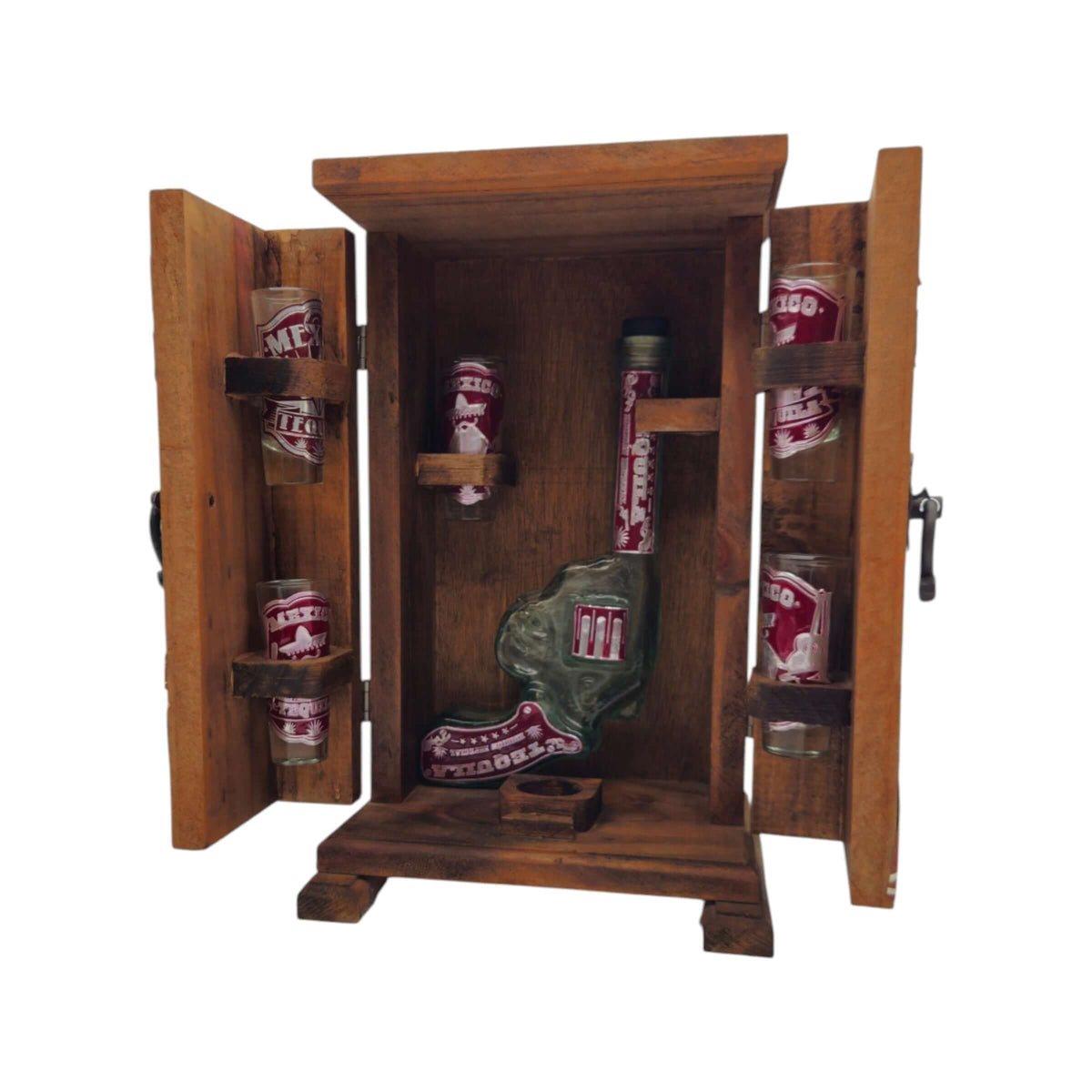Mexican Revolver Decanter Set With 6 Shot Glasses | Wooden Box