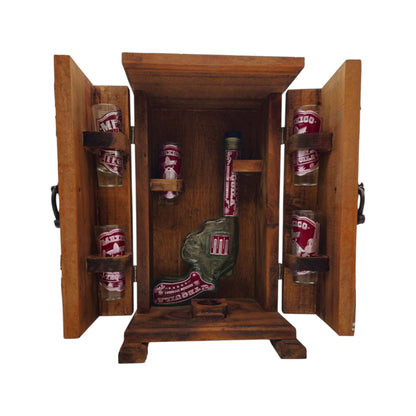 Mexican Revolver Decanter Set With 6 Shot Glasses | Wooden Box