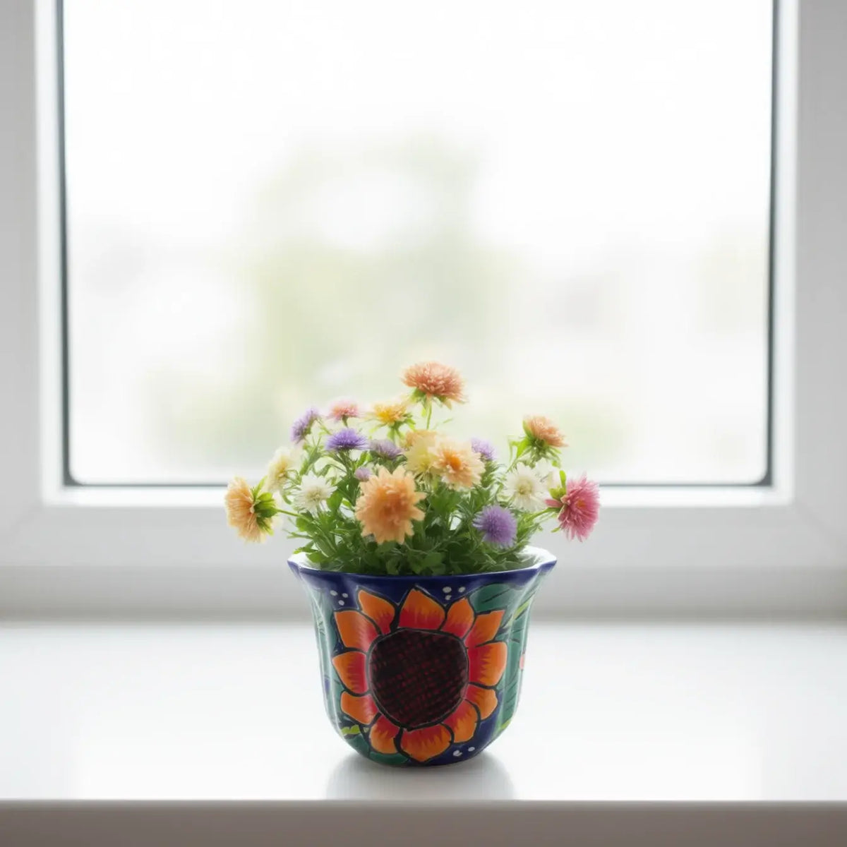Mexican Talavera Sunflower Pot | Handmade Ceramic Planter