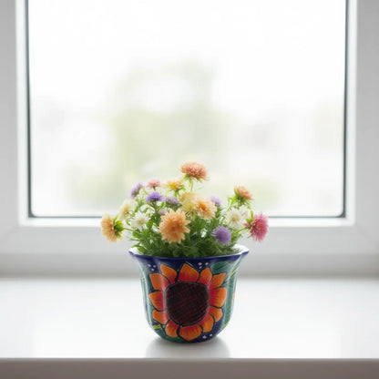 Mexican Talavera Sunflower Pot | Handmade Ceramic Planter
