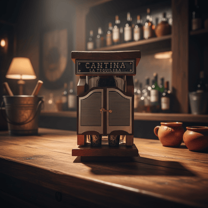 Mexican Tequila Decanter Set | Wooden Cantina Box & 4 Shot Glasses