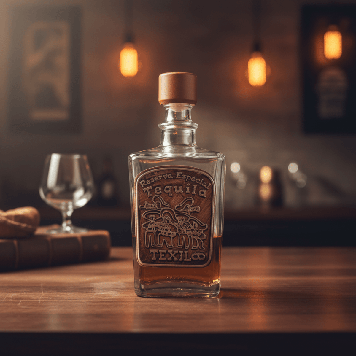 Mexican Tequila Decanter Set | Wooden Cantina Box & 4 Shot Glasses