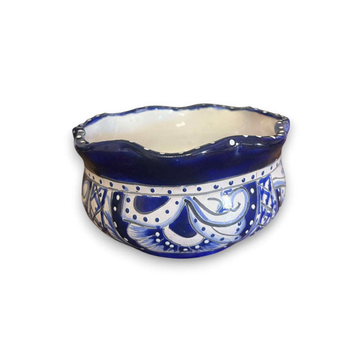 Mini Talavera Flower Pot | Wavy Rim Mexican Ceramic Planter