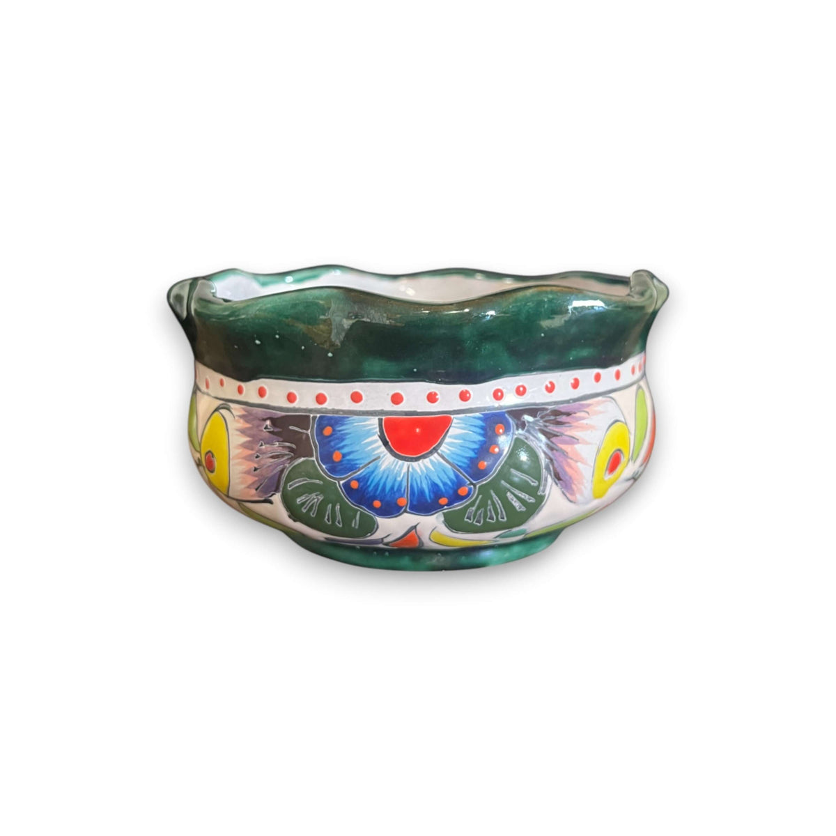 Mini Talavera Flower Pot | Wavy Rim Mexican Ceramic Planter