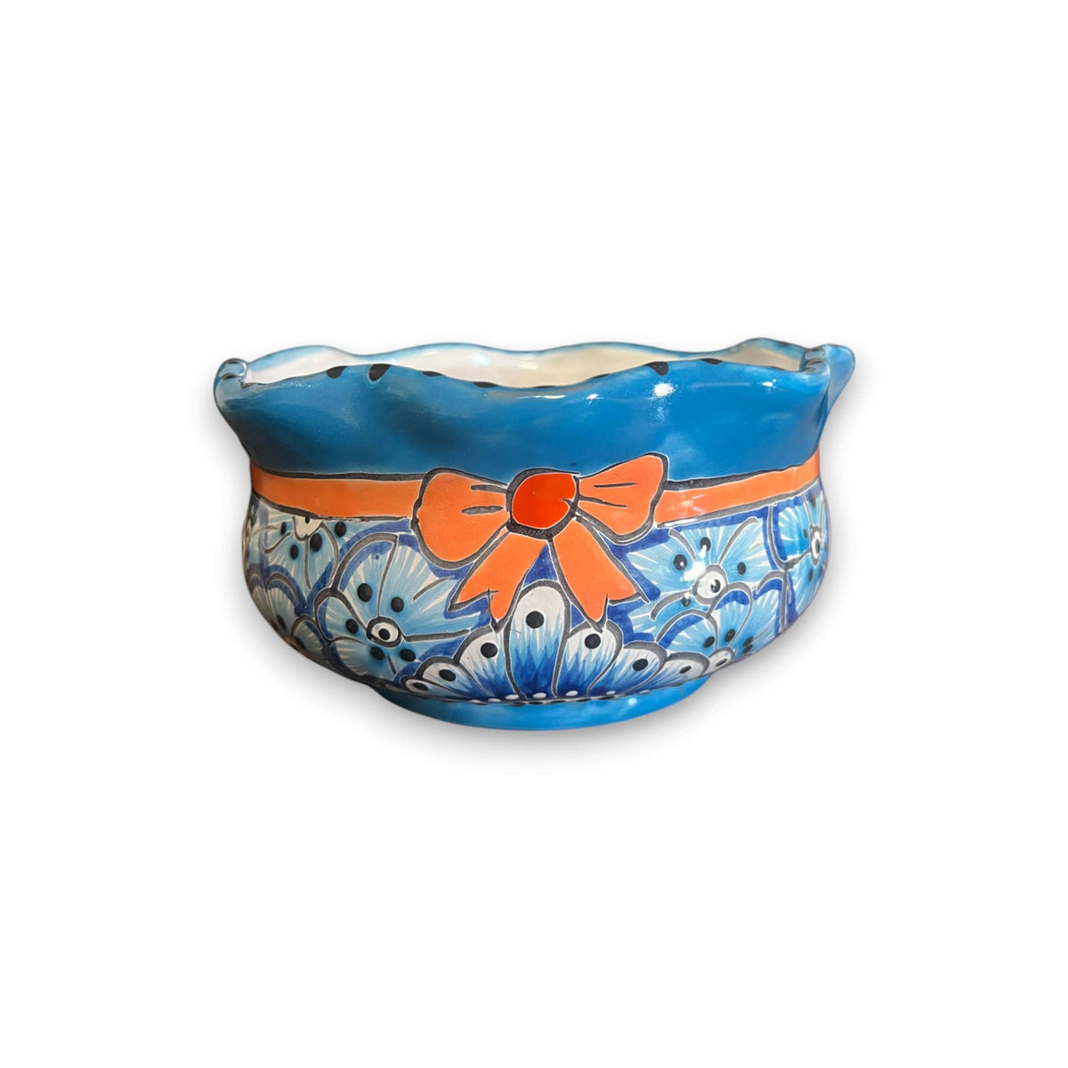 Mini Talavera Flower Pot | Wavy Rim Mexican Ceramic Planter