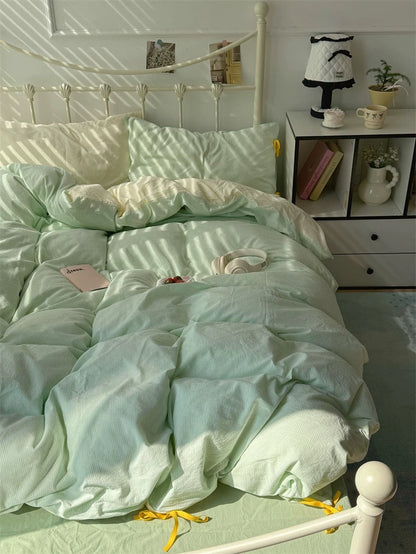 Pastel Green Gingham Duvet Cover Set