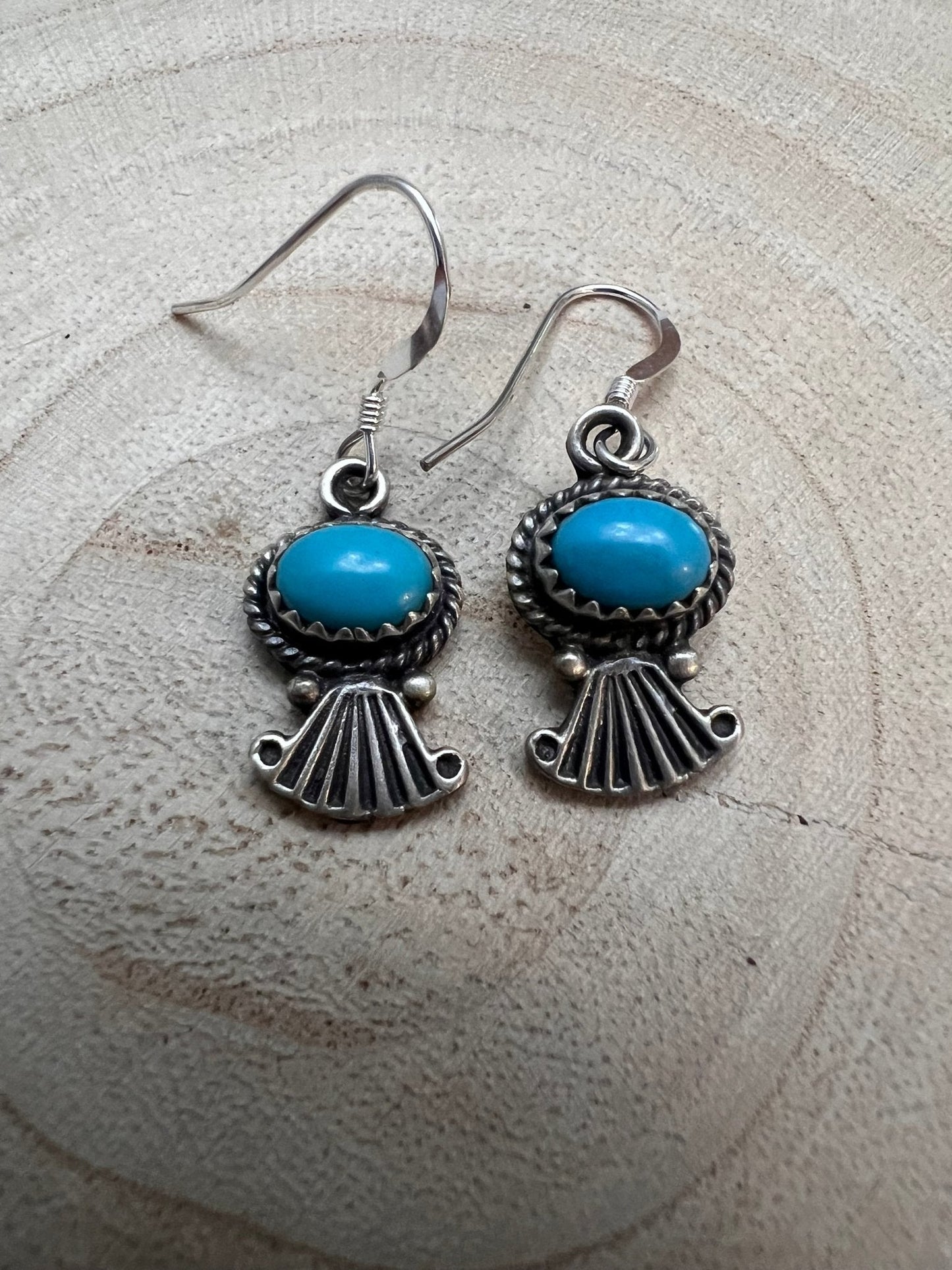 Sharon McCarthy Navajo Hand-Stamped Kingman Turquoise Sterling Drop Earrings — 1/2"