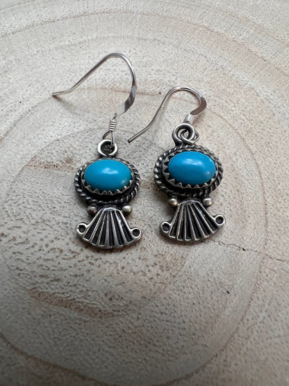 Sharon McCarthy Navajo Hand-Stamped Kingman Turquoise Sterling Drop Earrings — 1/2"