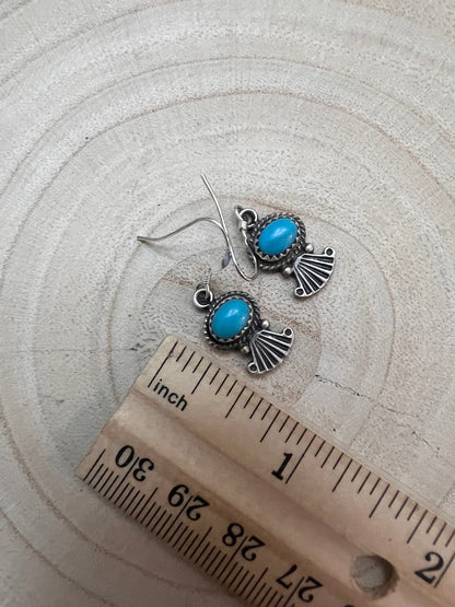 Sharon McCarthy Navajo Hand-Stamped Kingman Turquoise Sterling Drop Earrings — 1/2"