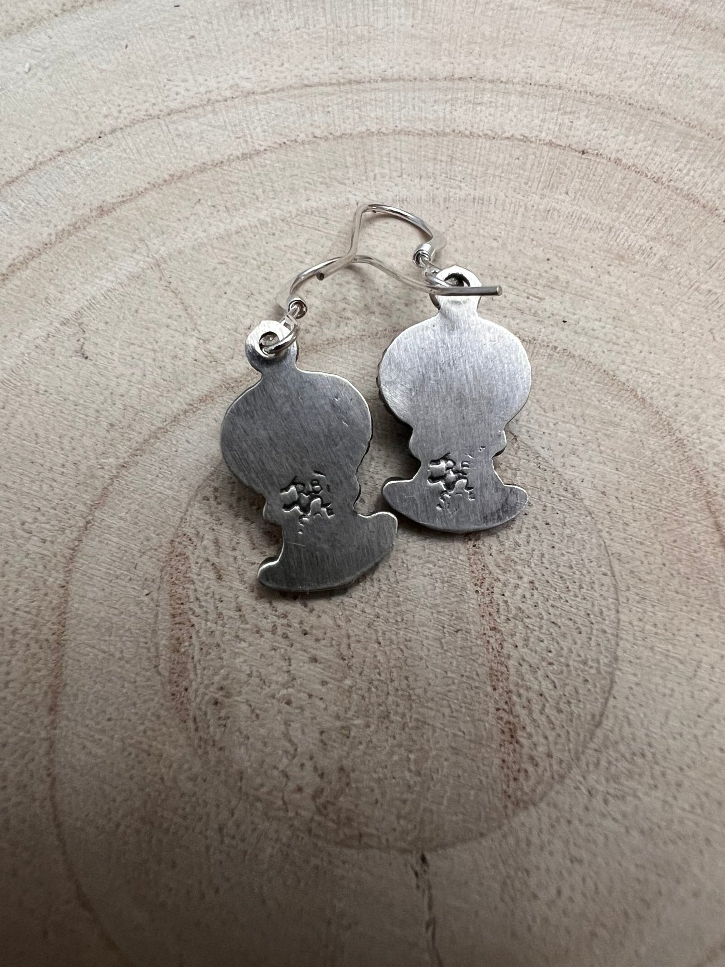 Sharon McCarthy Navajo Hand-Stamped Kingman Turquoise Sterling Drop Earrings — 1/2"