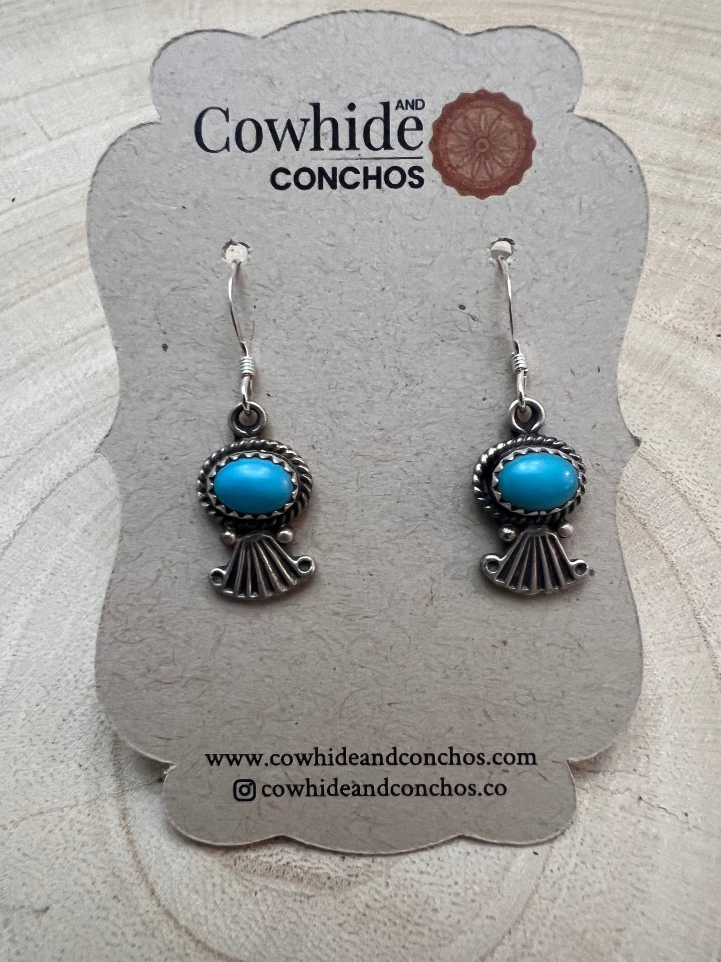 Sharon McCarthy Navajo Hand-Stamped Kingman Turquoise Sterling Drop Earrings — 1/2"