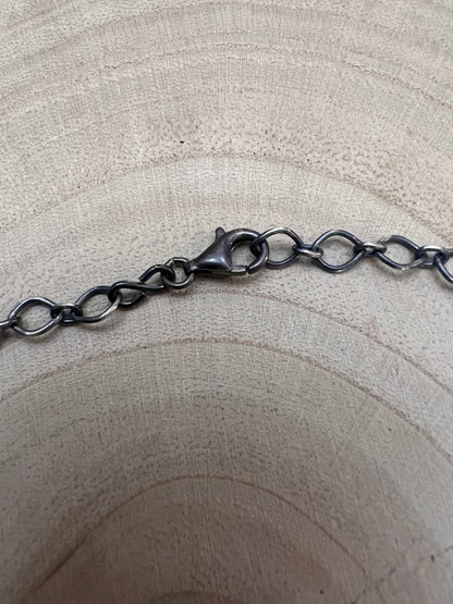 Tia Long Navajo Handmade Sterling Silver Spiny Oyster Necklace — 18" (4 Cabochons, Sterling Stamped)