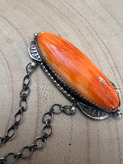 Tia Long Navajo Handmade Sterling Silver Spiny Oyster Necklace — 18" (Standard 2" Pendant)