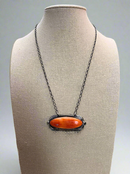 Tia Long Navajo Handmade Sterling Silver Spiny Oyster Necklace — 18" (Standard 2" Pendant)