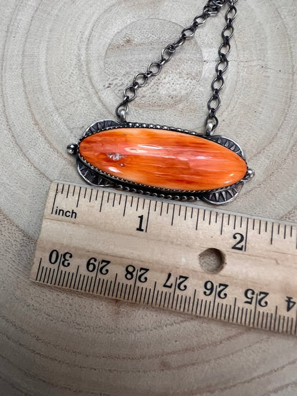 Tia Long Navajo Handmade Sterling Silver Spiny Oyster Necklace — 18" (Standard 2" Pendant)