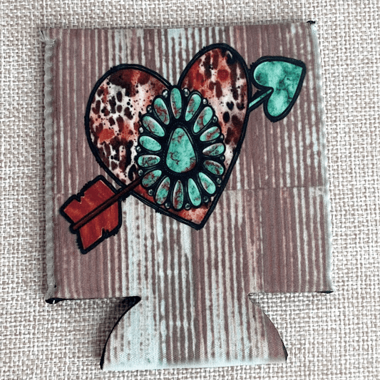 Turquoise Stone Heart Regular 12oz Can Koozie (No Fringe)