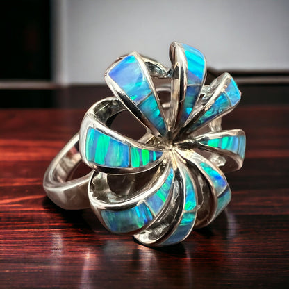 Opalite Inlay Sterling Silver Ring — Native-Style Statement
