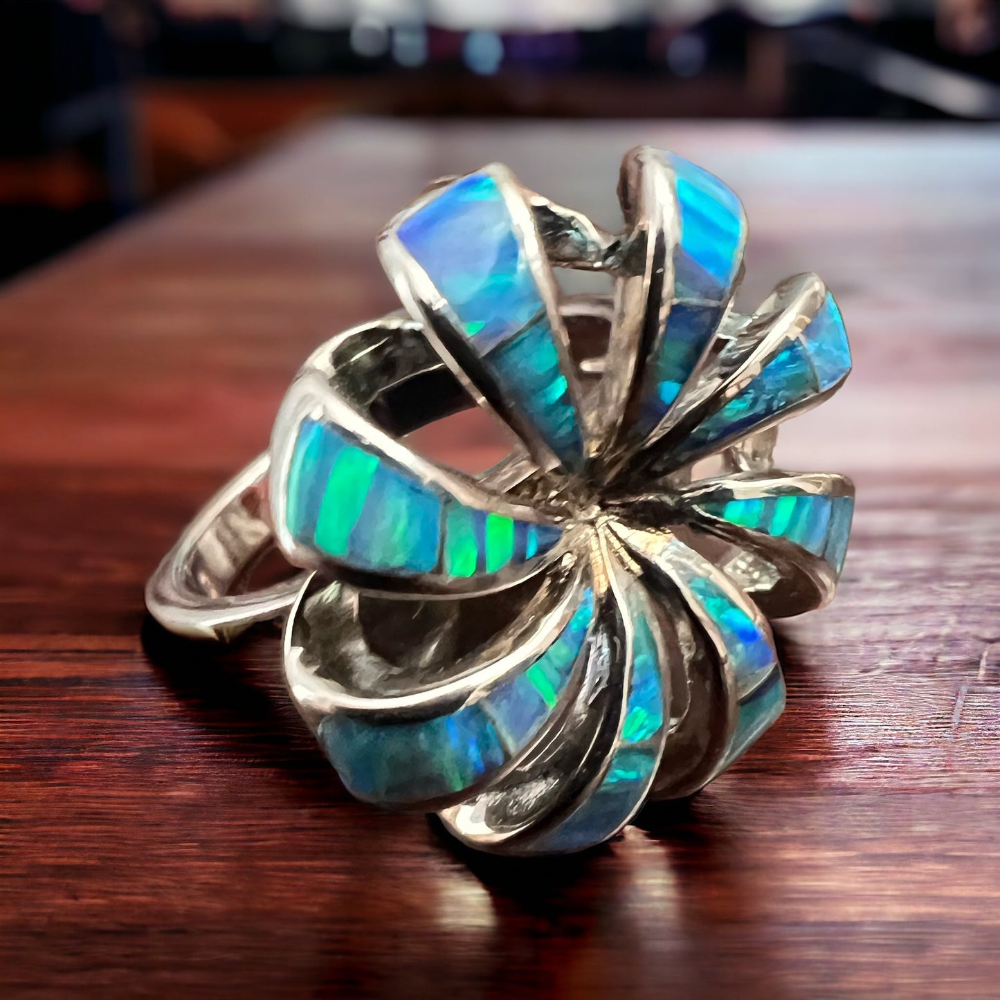 Opalite Inlay Sterling Silver Ring — Native-Style Statement