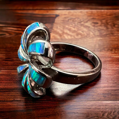 Opalite Inlay Sterling Silver Ring — Native-Style Statement