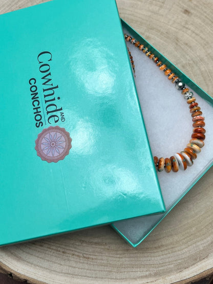 Orange & Turquoise Graduated Necklace with Sterling Silver Pearl Accents — 22 inch