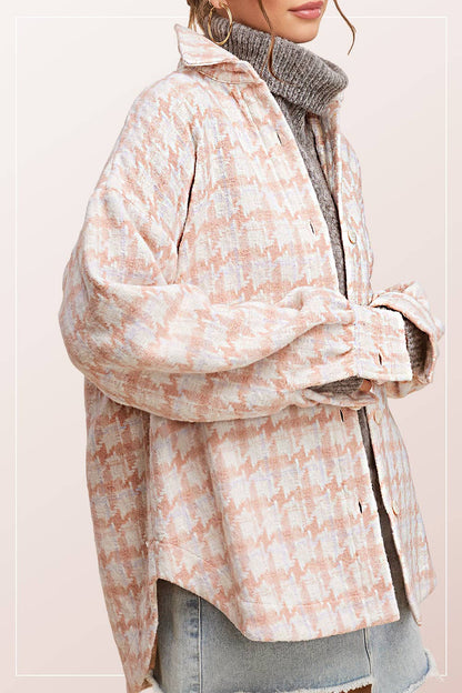Oversized Houndstooth Patterned Soft Brushed Shacket - small remaining