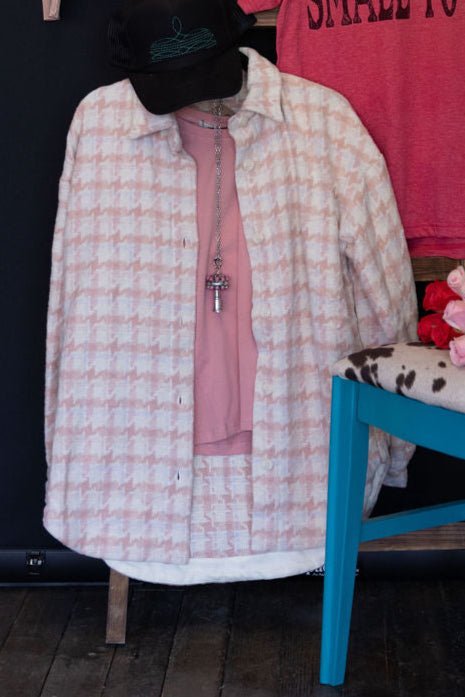 Oversized Houndstooth Patterned Soft Brushed Shacket - small remaining