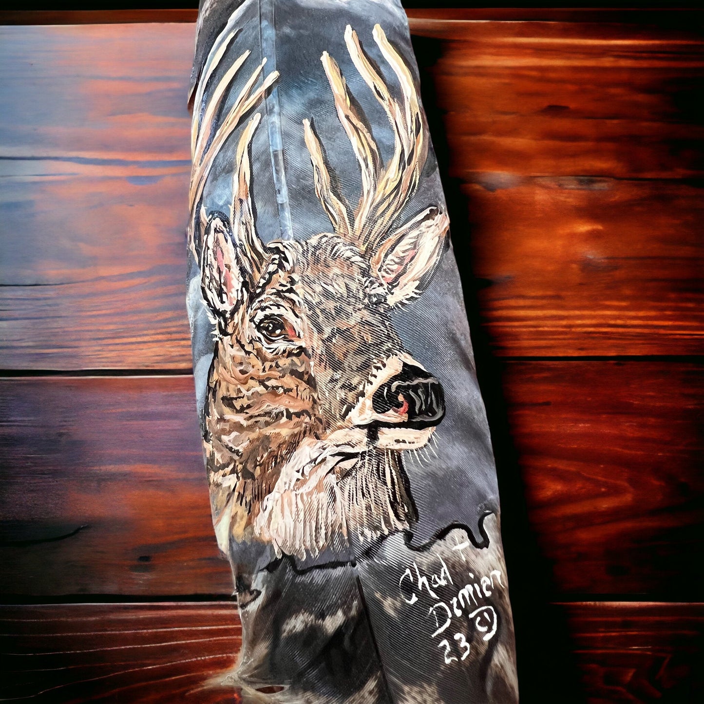 Hand-Painted Large Buck Hat Feather by Chad Demien — Wildlife Artisan Western Hat Accessory (Premium $125, Custom Available)
