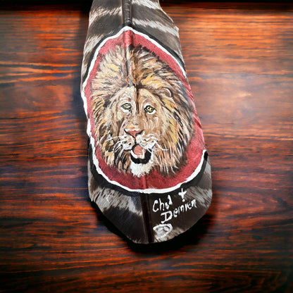 Hand-Painted Lion Hat Feather by Chad Demien — Wildlife Artisan Western Hat Accessory (Custom Available)