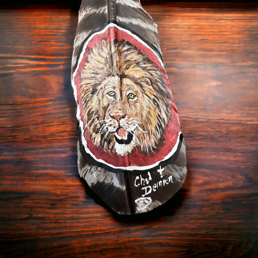 Hand-Painted Lion Hat Feather by Chad Demien — Wildlife Artisan Western Hat Accessory (Custom Available)