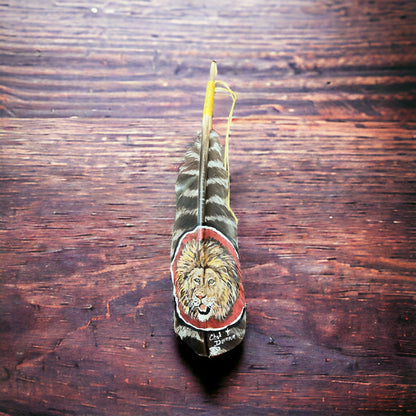 Hand-Painted Lion Hat Feather by Chad Demien — Wildlife Artisan Western Hat Accessory (Custom Available)