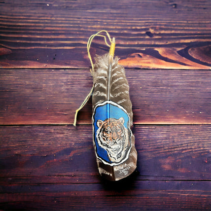 Hand-Painted Tiger Hat Feather by Chad Demien — Wildlife Artisan Western Hat Accessory (Custom Available)