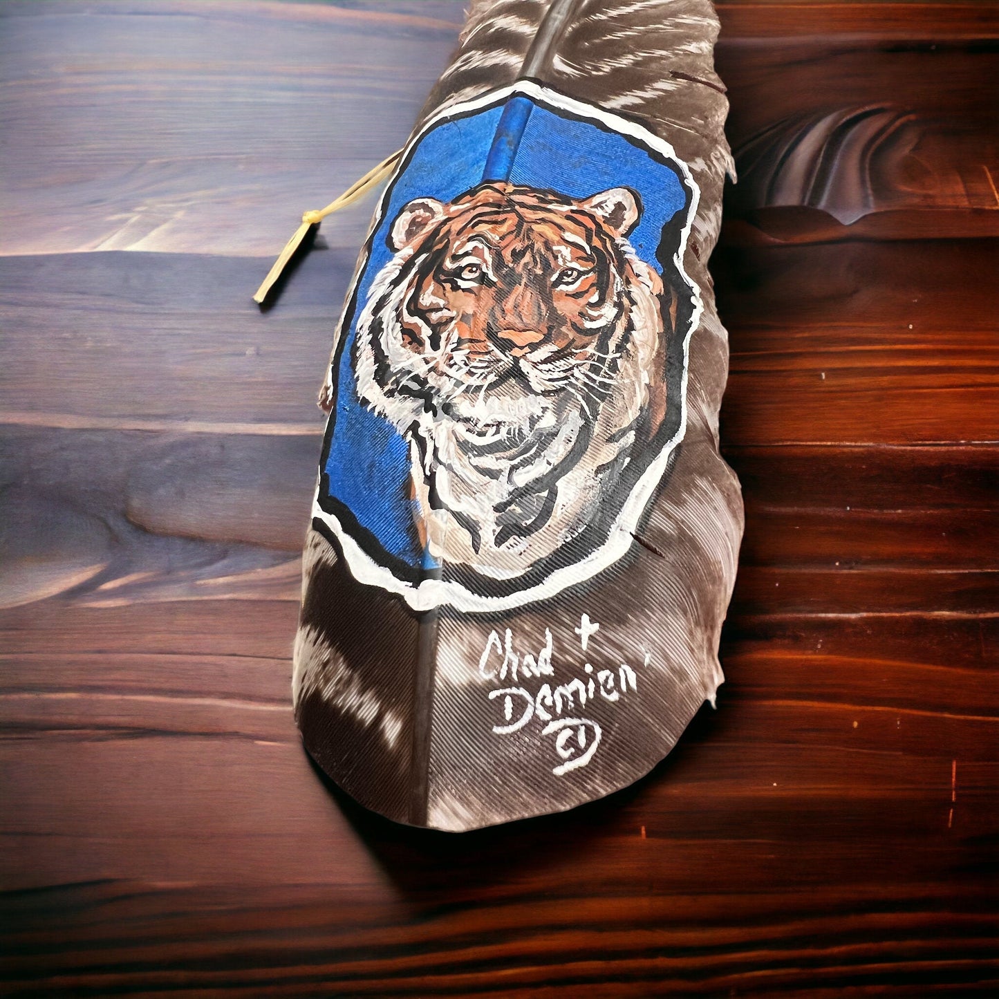 Hand-Painted Tiger Hat Feather by Chad Demien — Wildlife Artisan Western Hat Accessory (Custom Available)