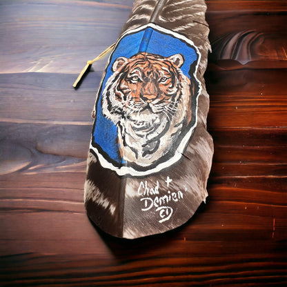 Hand-Painted Tiger Hat Feather by Chad Demien — Wildlife Artisan Western Hat Accessory (Custom Available)