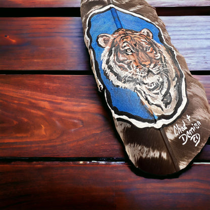 Hand-Painted Tiger Hat Feather by Chad Demien — Wildlife Artisan Western Hat Accessory (Custom Available)
