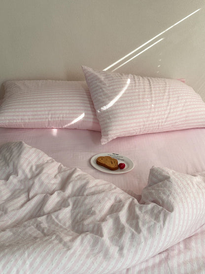 Pink Textured Stripe Duvet Cover Set