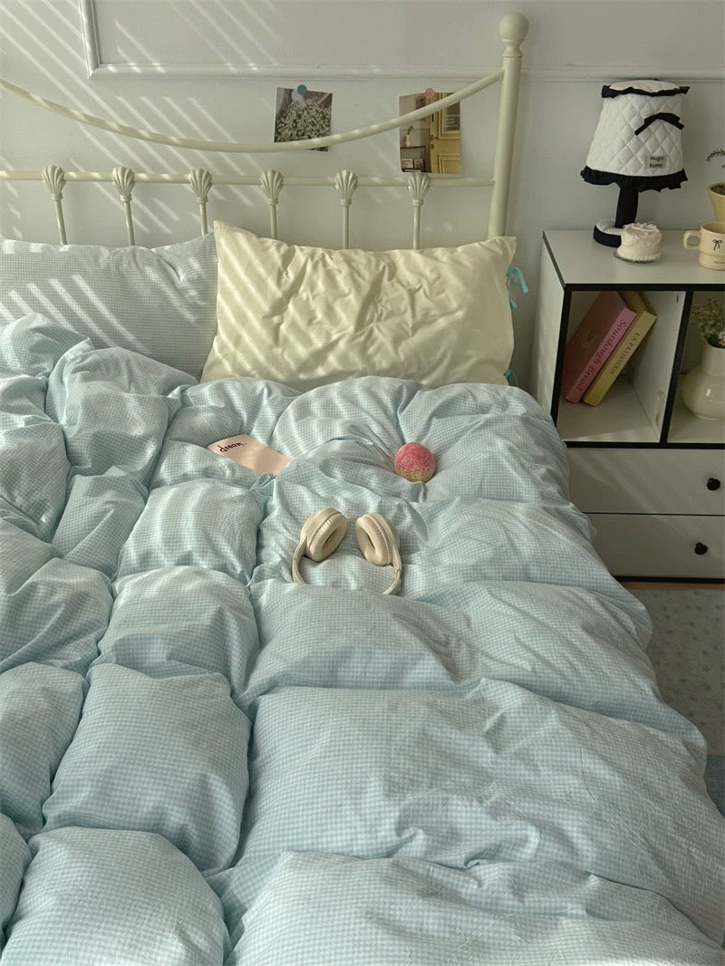 Pastel Blue Gingham Duvet Cover Set