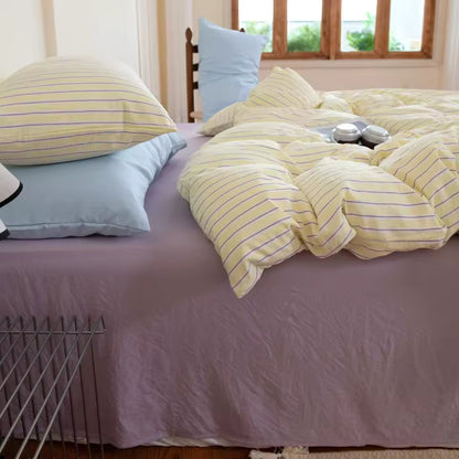 Pastel Yellow & Lilac Striped Bedding Set