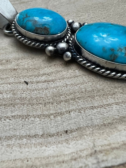Paul Livingston Navajo Sterling Silver Pendant with Sonoran Gem Turquoise — 2 5/8" Long
