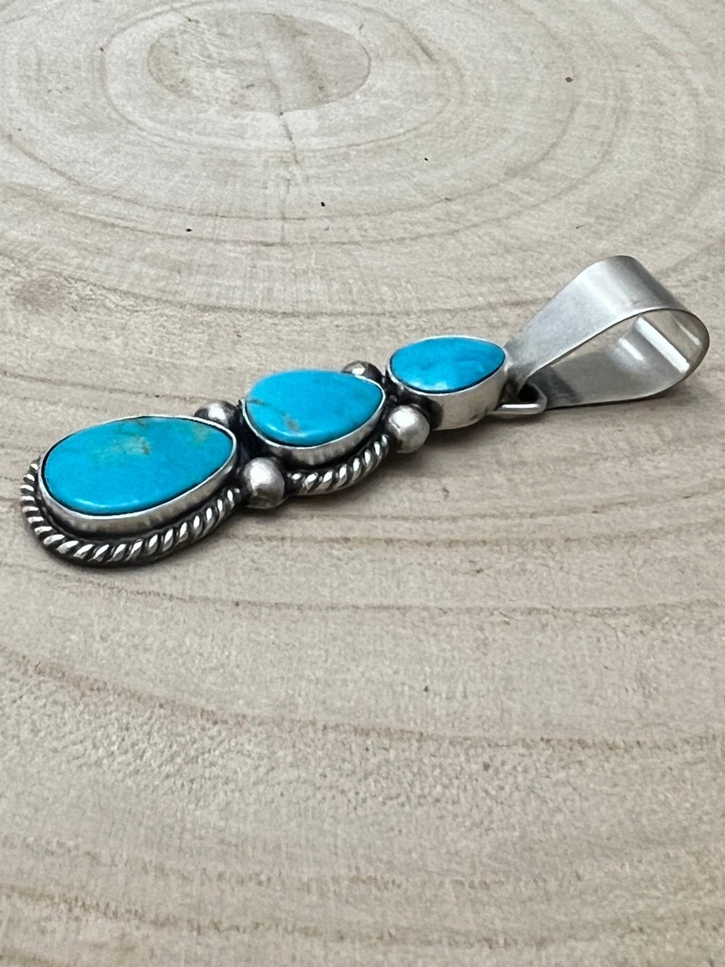 Paul Livingston Navajo Sterling Silver Pendant with Sonoran Gem Turquoise — 2 3/4" Long