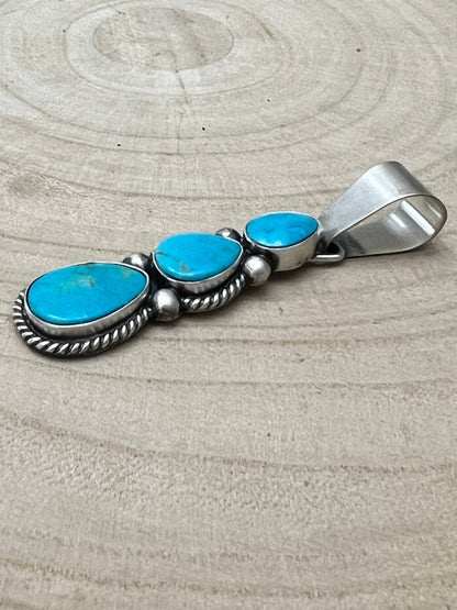 Paul Livingston Navajo Sterling Silver Pendant with Sonoran Gem Turquoise — 2 3/4" Long